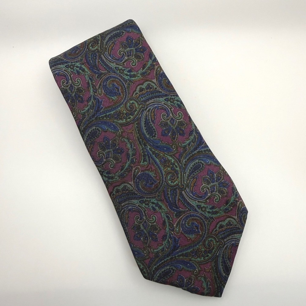Bert Pulitzer Tie 3.5" Silk Ancient Madder Paisley Purple Teal Vintage Classic